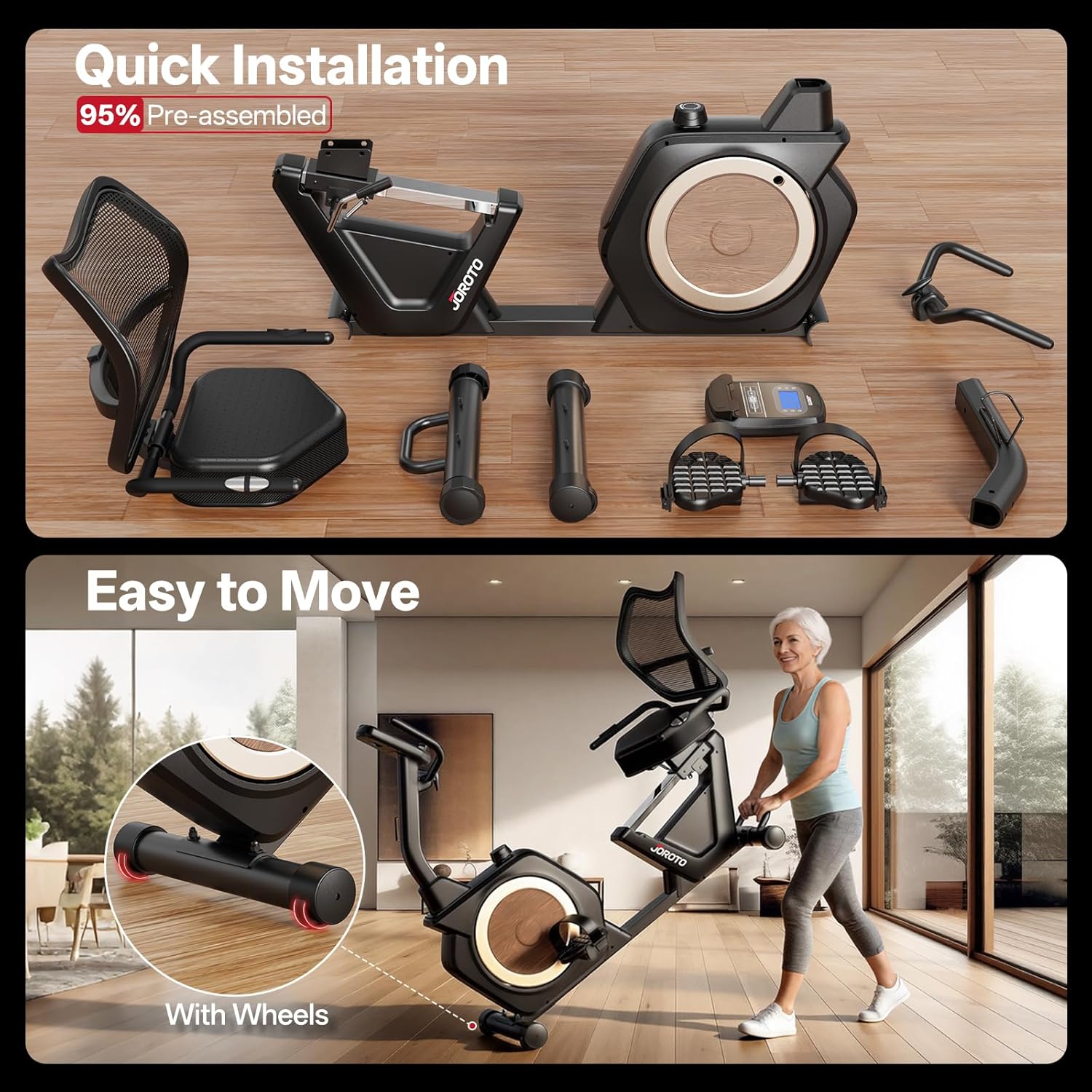 JOROTO JH50 Recumbent Exercise Bike – Magnetic Resistance, 16 Levels, 180 kg Capacity