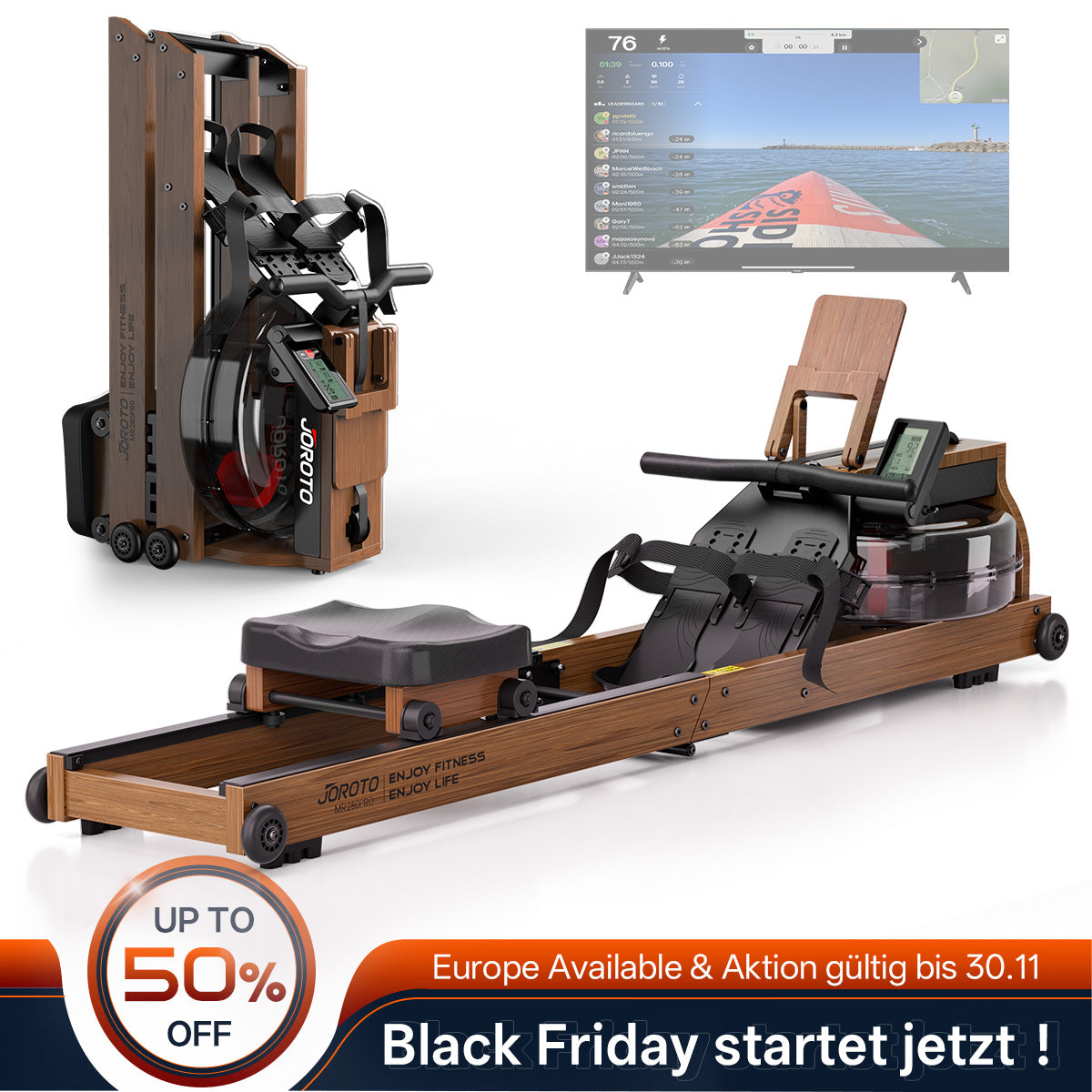 JOROTO MR280PRO Rudergerät aus massivem Eichenholz mit Wasserwiderstand