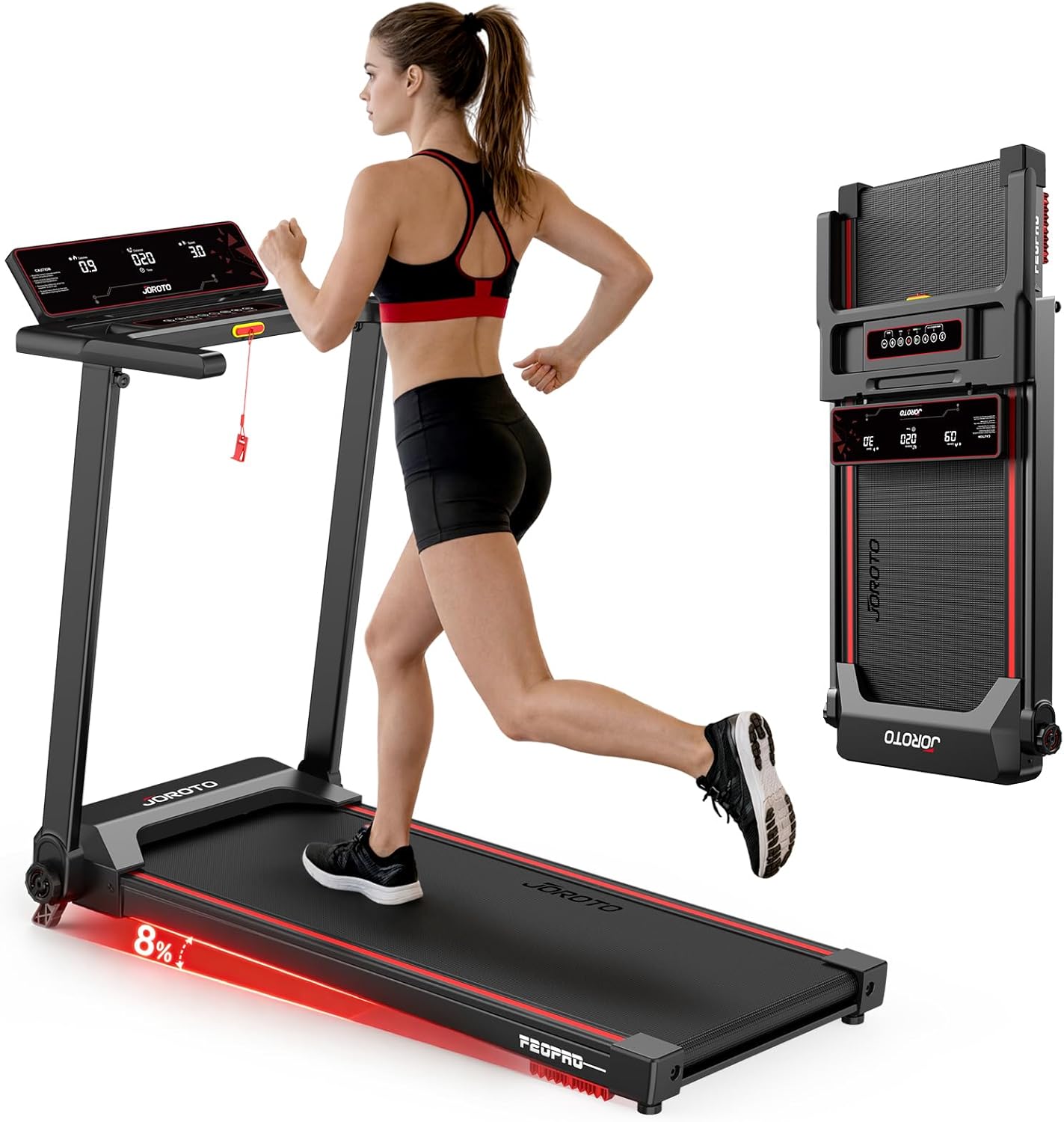 JOROTO F20PRO Foldable Treadmill – 2.5 HP Quiet Motor with 8% Incline, 1–12 km/h Speed & LED Display