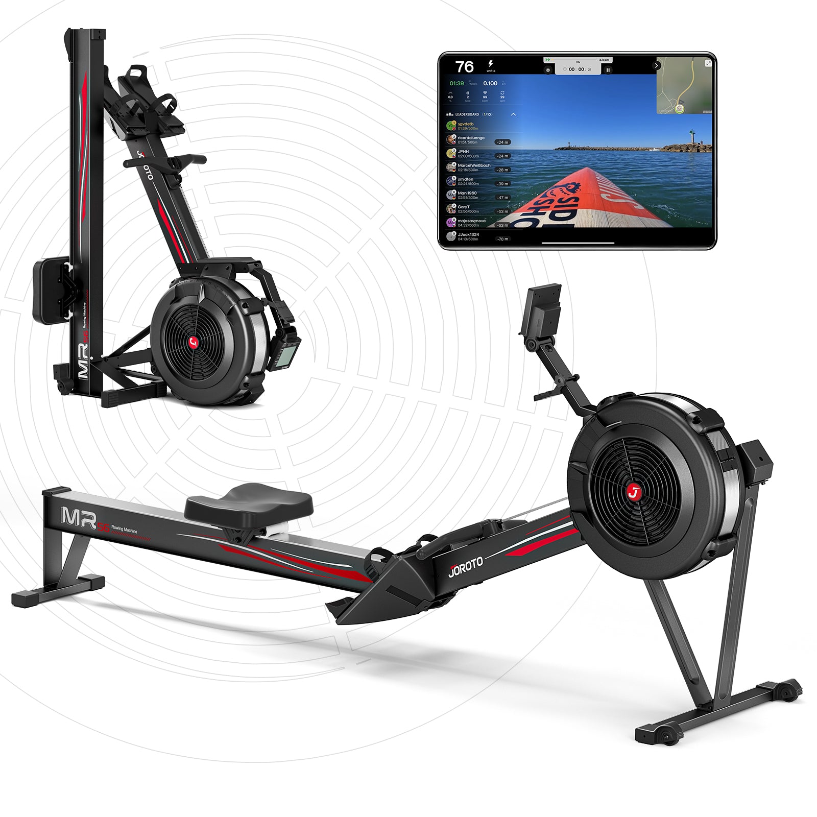 JOROTO MR56 Luftwiderstands-Rudergerät – Professionelles Ganzkörper-Rudergerät mit LCD-Display und Bluetooth