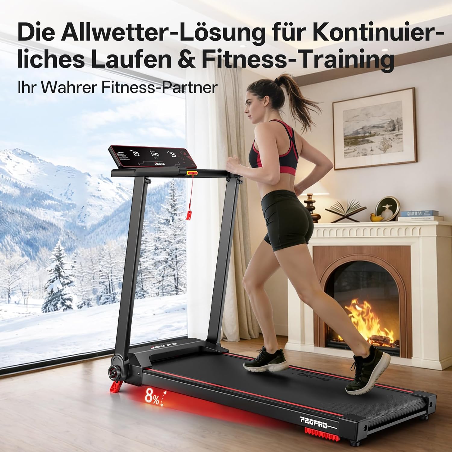 JOROTO F20PRO Foldable Treadmill – 2.5 HP Quiet Motor with 8% Incline, 1–12 km/h Speed & LED Display