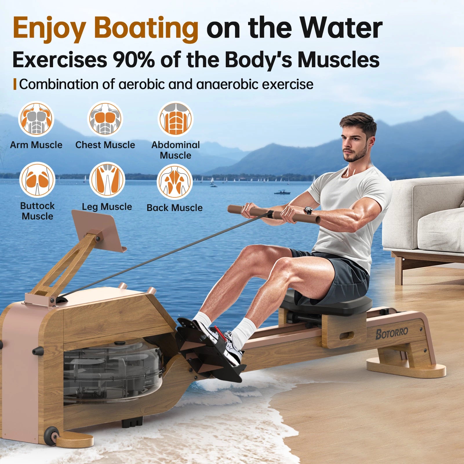 JOROTO Botorro sorozat BW7 vízevezőgép – prémium valódi fa evezőgép