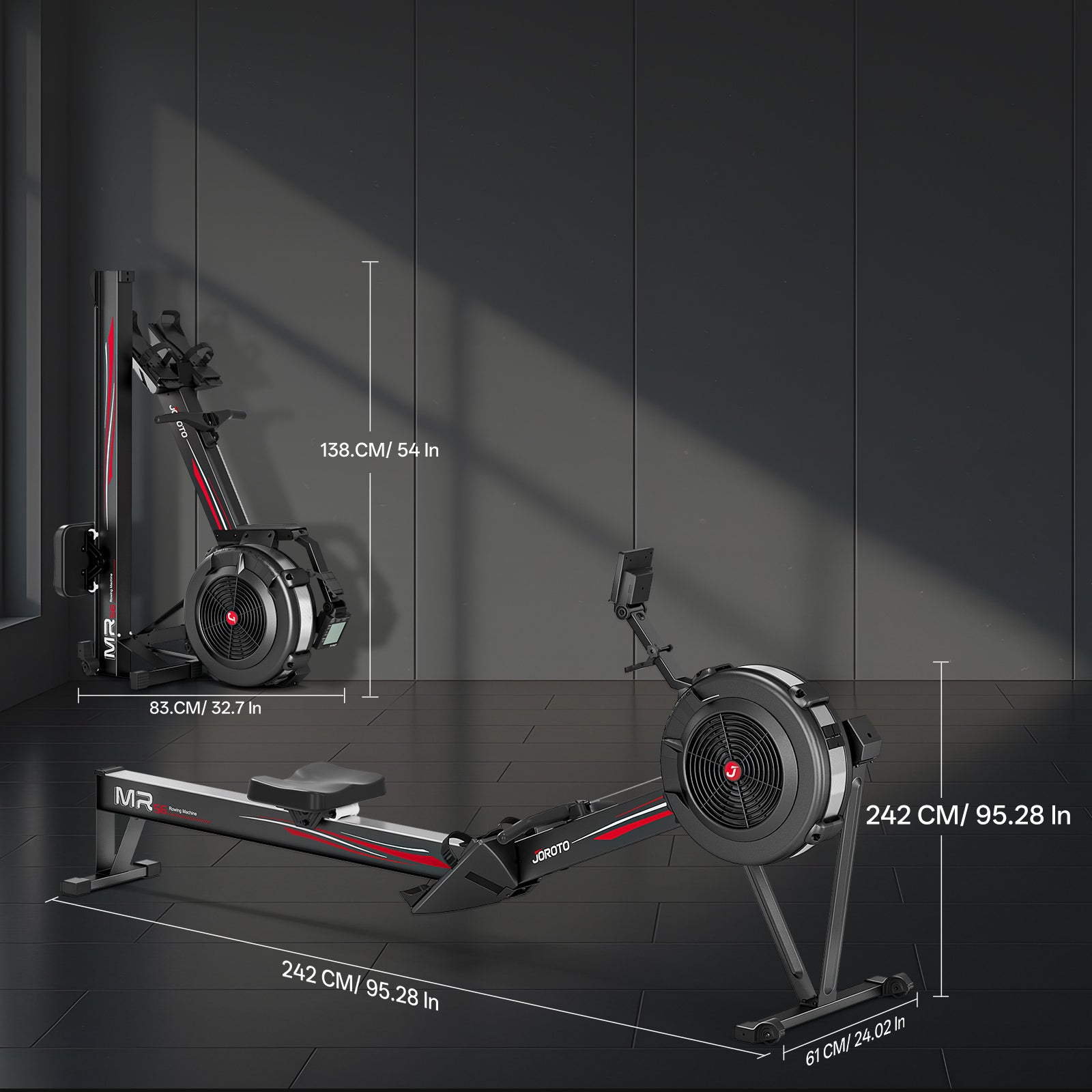 JOROTO MR56 Luftwiderstands-Rudergerät – Professionelles Ganzkörper-Rudergerät mit LCD-Display und Bluetooth