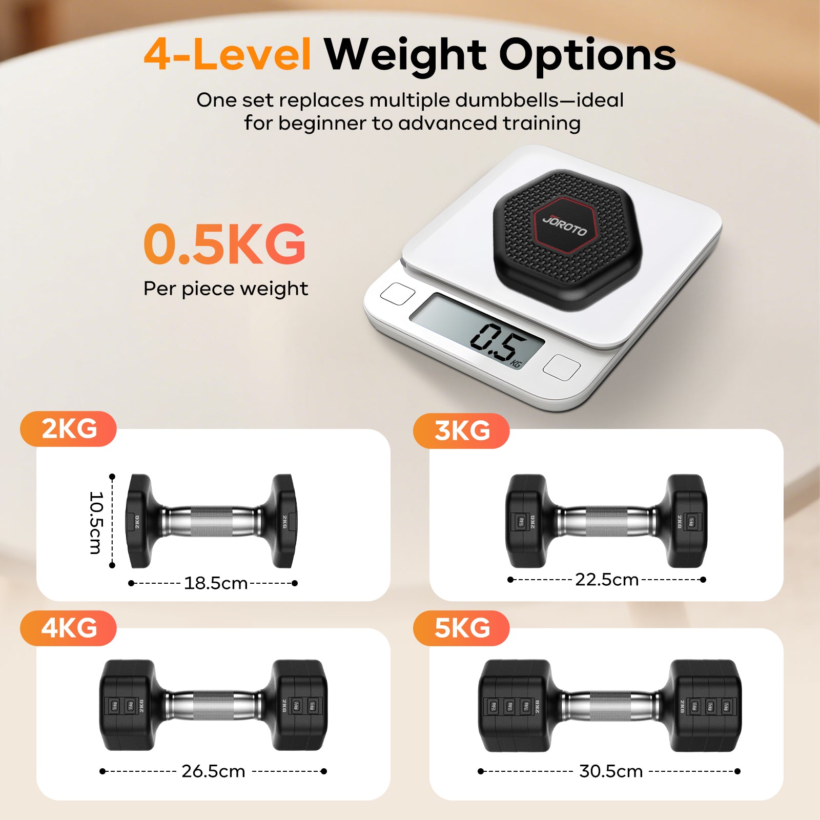 JOROTO KT10 okos, 2–5 kg-os állítható kézisúlyzó szett