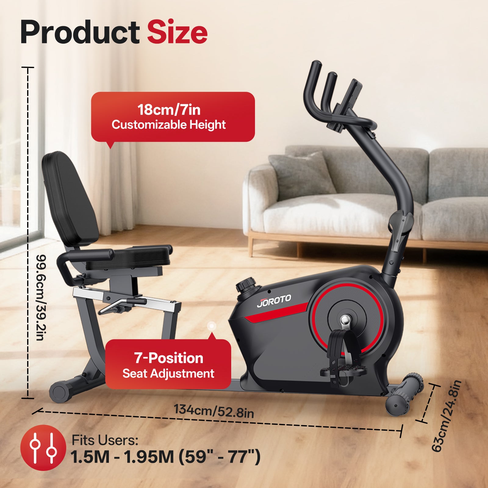 JOROTO JH30PRO Smart Recumbent Bike Backlit LCD 16 Level Magnetic Resistance