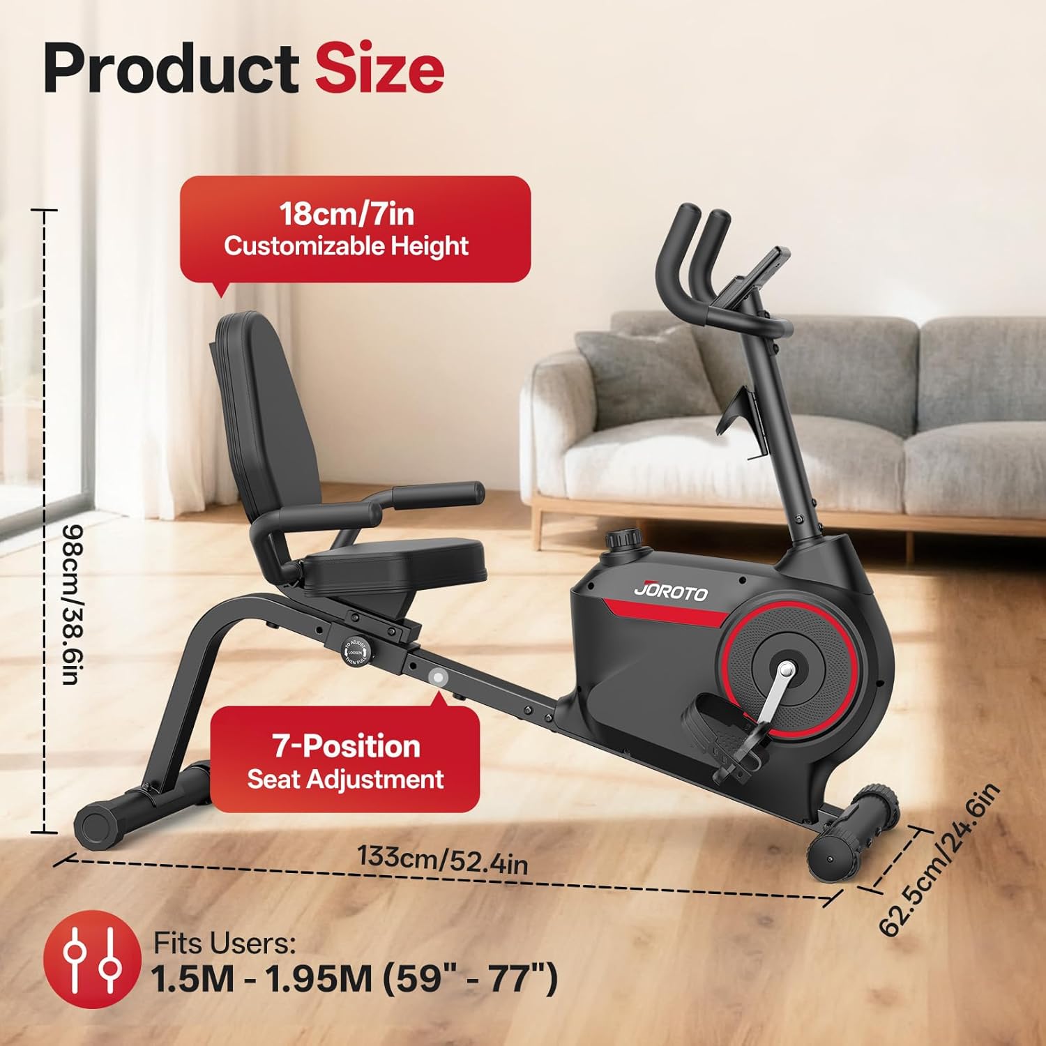 JOROTO JH30 Magnetic Recumbent Exercise Bike with Adjustable Seat & LCD Monitor