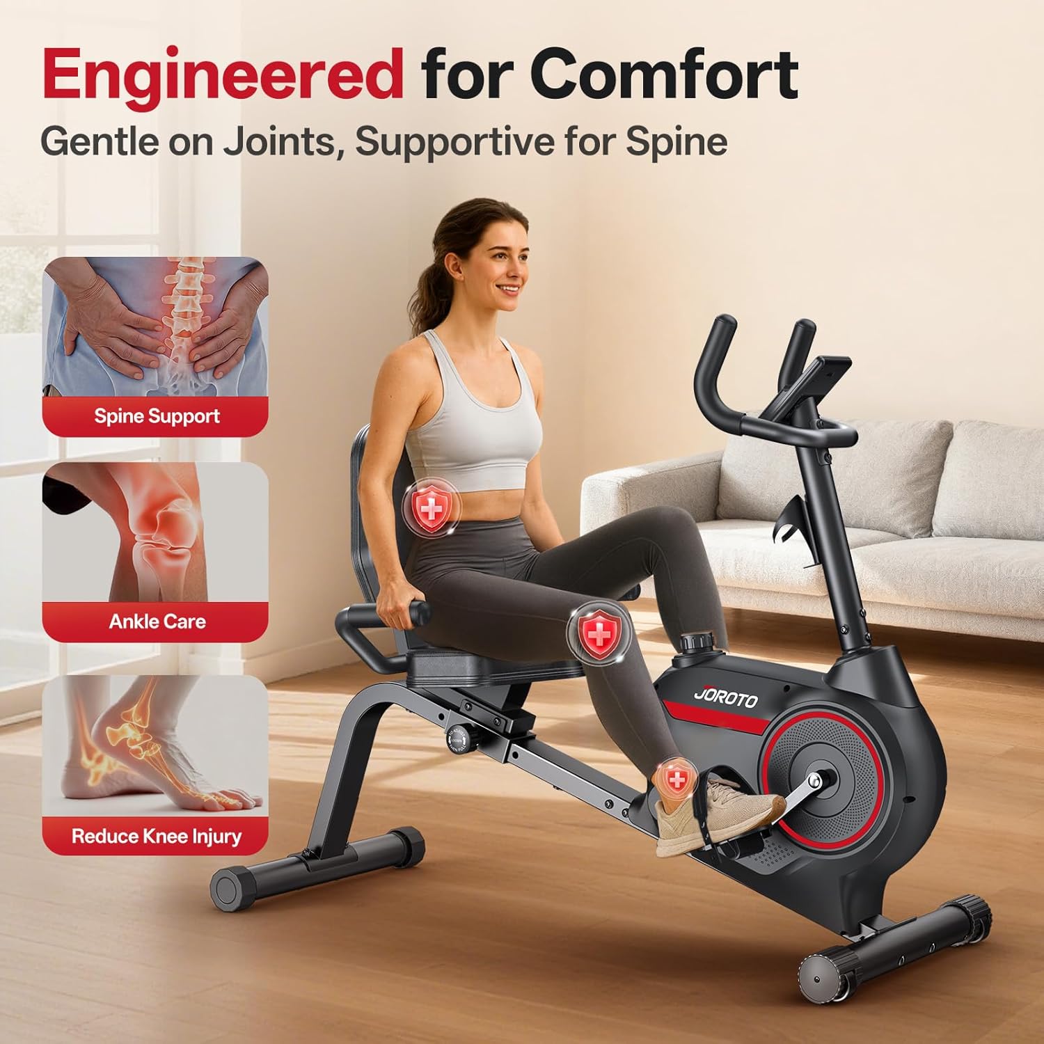 JOROTO JH30 Magnetic Recumbent Exercise Bike with Adjustable Seat & LCD Monitor