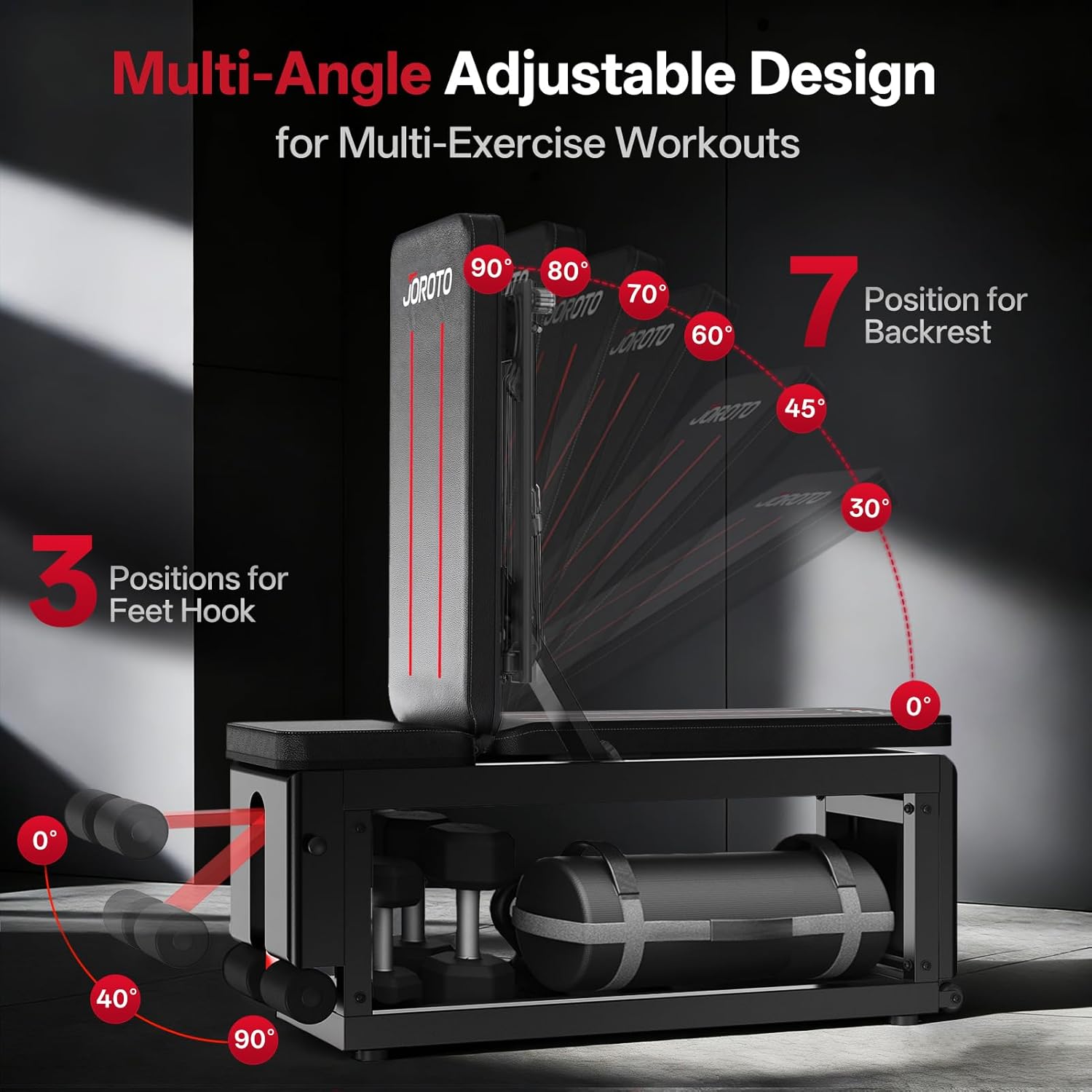 JOROTO MD85 Adjustable Weight Bench with Storage – 450 kg Capacity
