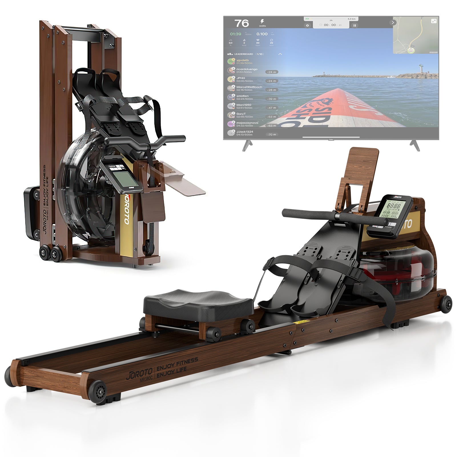 JOROTO MR380C Wasser-Rudergerät aus Hartholz – Rudergerät fürs Home-Gym aus FSC-zertifiziertem Holz