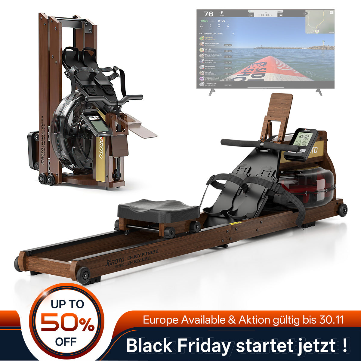 JOROTO MR380C Rudergerät mit Wasserwiderstand in Onyx-Ausführung