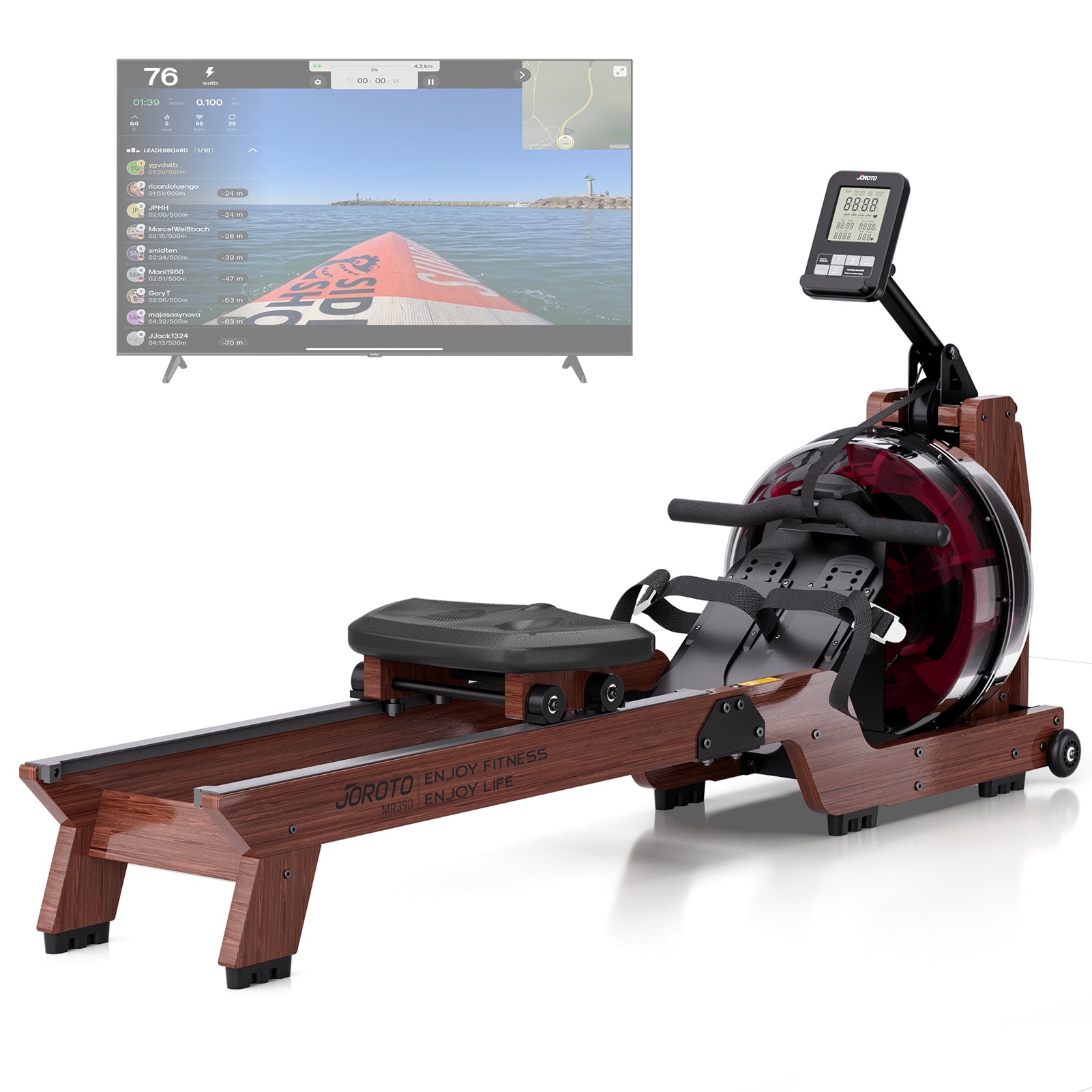 JOROTO MR390 Water Rower – 22L-Vertikaltank & Rudergerät aus massiver Eiche für zu Hause